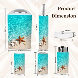 XNGJEMVWXO Bathroom Accessory Set 6 Piece Starfish Seashell Summer Beach sea Water Summer Toothbrush Holder, Toothbrush Cup, Soap Dispenser, Soap Dish, Toilet Brush Holder, Trash can