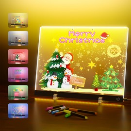 Acrylic Dry Erase Board with Light, 13.7"X10" 6-Color Neon Glow Memo LED Light-Up Message Note Board with Stand as Night Light for Room/Store/Office/Festival/Gift, Touch Control, 7 Markers (Black)