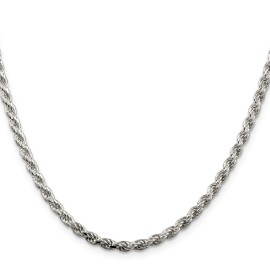 GlittersandGold Sterling Silver 3mm Diamond-cut Rope Chain Necklace