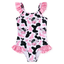 Idgreatim Baby One Piece Swimsuit for Girls 3 4 Toddler Black White Cow Bathing Suit Summer Beach Adjustable Straps Swimwear