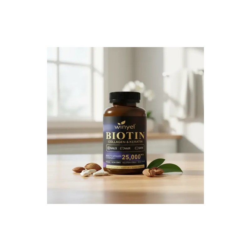 Winyel Biotina Collagen & Keratin 25,000 Mcg 60 Cáps.