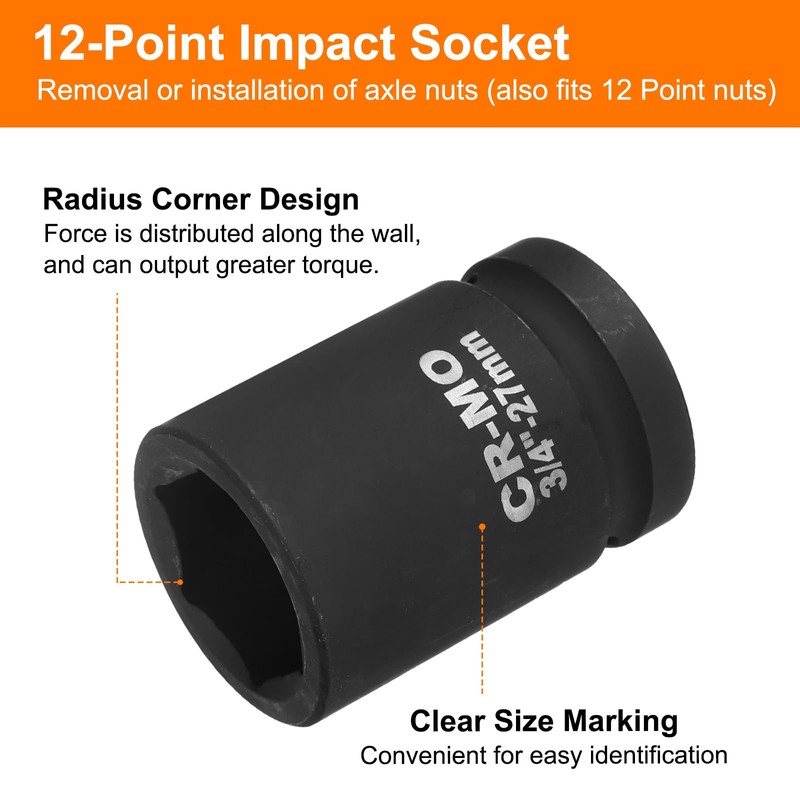 sourcing map 2Pcs 3/4-Inch Drive 12 Point Impact Socket 27mm