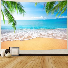 FENDROM Summer Beach Theme Tapestry Wall Hanging Palm Trees Ocean Sea Beach Wave Scenery Wall Art Tropical Nature Tapestry Holiday Home Decor for Bedroom Living Room