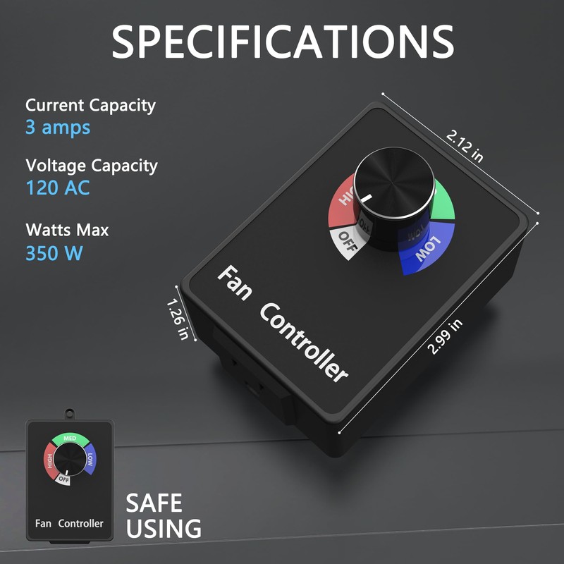 3 Speed Regulator Adjuster Cordless for Inline Duct Exhaust Fan