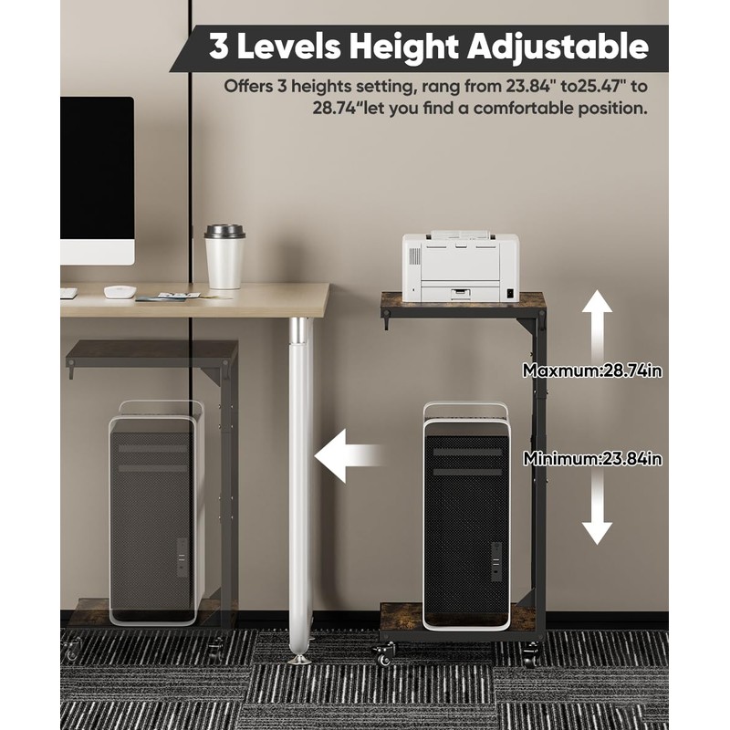 Ansionsol Computer Tower Stand, 2-Tier Metal CPU Holder Stand with