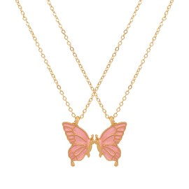 coadipress 2 Pairs Friendship Butterfly Necklace Best Friend Necklace Gifts for Women Cute Butterfly Matching Necklaces Separate Chained Butterfly Pieces Best Friend Soul Necklace Best Friend Birthday Gift (Pink)