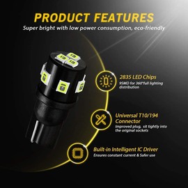 AUXLIGHT T10 921 194 168 912 LED Bulbs Ice Blue 12-Pack, Super Bright 12 Volt LED Replacement for RV Camper Trailer Boat Trunk Interior Dome Map License Plate Lights, Backup Reverse Lights