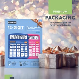 CATIGA Desktop Calculator (2 Pack) 12 Digit with Large LCD Display and Sensitive Button, Solar and Battery Dual Power, Standard Function for Office, Home, School, CD-2786 (Blue/Pink)