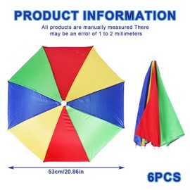 MEYAGOT Pack of 6 Umbrella Hat, Fishing Umbrella with Elastic Band, Foldable Umbrella Hat, Camouflage Fishing Cap, Sun Protection for Adults and Children for Cycling, Gardening, Camping, Hiking,