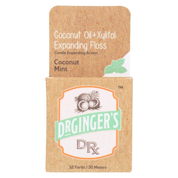 DR GINGER'S Coconut Mint Coconut Oil + Xylitol Expanding Floss, 32 YD