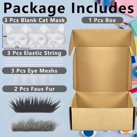 LOXICEN 3pcs Therian Mask, Cat Mask, Cat Masks to Paint, Blank Mask, Paper Masks for Crafts, Diy Mask, Cat Masks, for Kids Dance Party