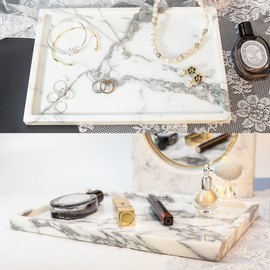 Real Luxurious Natural Marble Vanity Tray Genuine Marble Storage Tray for Home Decor Stone Tray for Bathroom/Kitchen/Vanity/Dresser Non-Resin/(arabescato)