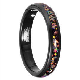 Vakki Women Men Black Color Synthetic Opal Tungsten Carbide Black Wedding Band Comfort Band Ring Size J to Z Available