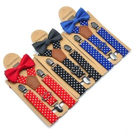 FATASH Kids Elastic Braces & Bow Tie Set | Adjustable Polka Dot Suspenders Y-Shape Clip-on Toddler | Children's Waistcoat Accessory | Suitable for Boys & Girls Ages Up to 8 Years - Burgundy