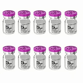 Biocomma 10pcs 5ml Sterile Empty Vial with Plastic Aluminum Flip Off Caps，Penicillin Bottle 20mm Crimp Top Sterile Transparent Borosilicate Lab Sample Vial (Transparent)