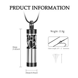 Hollow Cylinder Urn Necklace for Ashes for Women Men Stainless Steel Vial Cremation Jewelry Memorial Keepsake Locket Necklace (A)