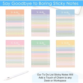 6 Packs to Do List Sticky Notes, 4 x 6 Inches Small Memo Self-Stick Lined Notepads Daily Planner Note Pads Bulk for Home Office School Supplies Daily Checklist Work Study Reminders, 6 Cute Designs