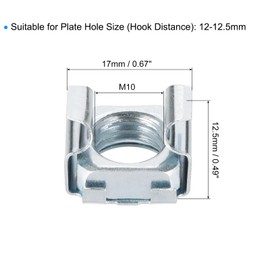 QUARKZMAN M10 x 1.5mm Cage Nut 50pcs Snap In Cage Nuts Carbon Steel Zinc Plated Metric Nut for Server Rack Cabinet Silver