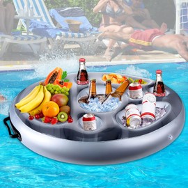 MTINRNI Pool Drink Holder, Inflatable Drink Holder with 8 Holes, Large Inflatable Drink Holder, 70 x 50 cm, Floating Drink Holder for Summer, Swimming Pool, Party and Pool