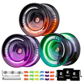 3 Pack of Yoyos K2 Crystal Responsive Yoyos for Kids Beginner, Dual Function YoYos with Replacement Unresponsive Bearings Kit for Advanced +18 Strings+3 Bags (Black Orange+Black Purple+B Lack Green)
