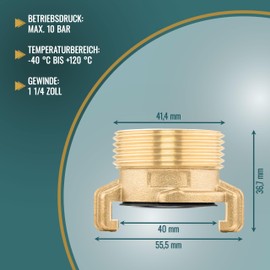 Poppstar Brass Quick Coupling 1 1/4 Inch Male Thread (G 1 1/4 Inch Thread to Claw Coupling System Geka)