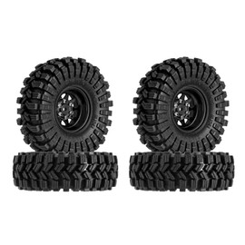 INJORA 1.0 Beadlock Wheel Tires Set -3.78mm Offset Wheel Rims for 1/18 1/24 RC Crawler Car Axial AX24 SCX24 FMS FCX24 TRX4M,Black(W1004-T1014)
