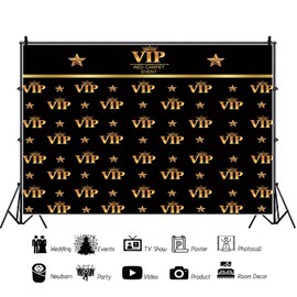 ASDCXZ VIP Red Carpet Event Photo Backdrop 7x5FT, Black Gold Stars Crown Activity Celebrity Premiere Awards Ceremony Movie Banner Party Photography Backdrop for Ceremony Photo Studio Props