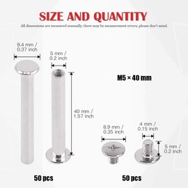 Hilitchi 50 Sets M5 x 40mm Phillips Chicago Screw Posts Binding Screws Assortment Kit for Scrapbook Photo Albums Binding, Leather Repair
