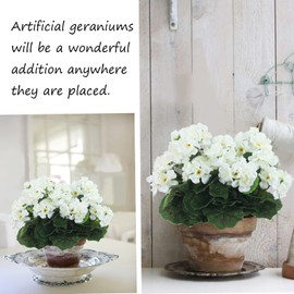 CISDUEO CISDUEO 2 Pcs Artificial Geraniums for Outdoor Silk Flowers White Artificial Geranium Bush Faux Flowers Geraniums for Floral Home Decor Indoor Garden Patio Grave Cemetary Vase Table Centerpiece