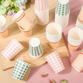 Houuqe 120pcs 9oz Gingham Camp Bachelorette Paper Drinking Cups Green Picnic Cups Pink Dinner Party Setting Disposable Checkered Cups for Wedding Birthday Party Baby Shower