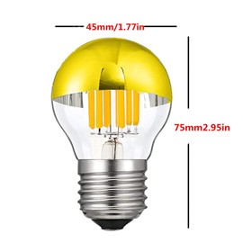 Qixivcom 6W G45 Half Chrome Light Bulb Dimmable Gold Mirror Light Bulb 60W Equivalent Globe Light Warm White 2700K LED Edison Bulb E26/E27 G45 Chrome Decorative LED Bulb for Home Living Room,5 Pack