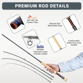 8Fans Fly Fishing Rod with Tube, 4-Sections,Fast Action Fly Rod with Pacbay Titanium-Coated Snake Guides,AAAA Pure Cork Handle,4-8w