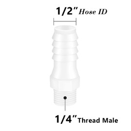Quickun Plastic Hose Barb Fitting, 1/2" Barb to 1/4" Male Thread White Adapter Union Fitting (Pack of 5)