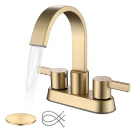 Senhozi Bathroom Sink Faucet 3 Hole Brushed Gold, 2 Handle 4 Inch Centerset Stainless Steel Bathroom Faucet with Pop up Drain and 2 Supply Lines, SE-0048-BG