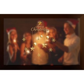 Merry Christmas Snowflake Gold Christmas Ball Bells Stars Decor Wall Stickers, Christmas Decorations Decals for Window Door, Holiday Series Party Décor for Kid’s Room Work Place Home