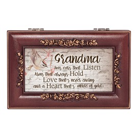 Cottage Garden Grandmas Listen Hold and Love Rosewood Finish Jewelry Music Box Plays Canon in D