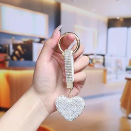 VNEIRSHAH Heart glitter keychain glitter key chains women Key Chain For Car Keys Purse Charms Handbag heart bag charms (white)