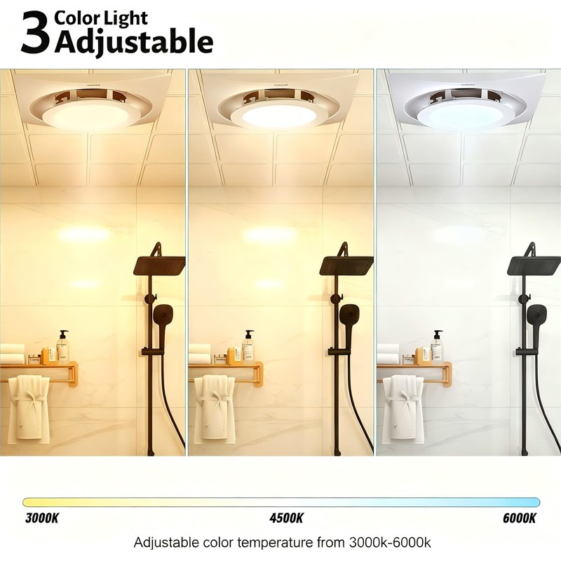 Bathroom Exhaust Fan with Light, 3000K/4500K/6000K Selectable, 110 CFM 1.0