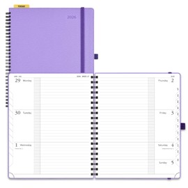 POPRUN 2026 Week to View Diary Large (26.5 x 21.5 cm) Soft Cover Spiral Diary 26 Appointments Horizontal Weekly Planner Monthly Tabs 100gsm Paper (Lavender)