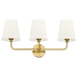 METWET Bathroom Light Fixtures, Brushed Gold Vanity Lights with Beige Fabric Shade, 3-Light Wall Sconce, Modern Sconces Wall Lighting for Hallway Bedroom, VL837-BG-B-3