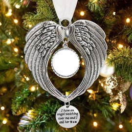 BTORER Christmas Ornaments Angel Wings with Blank Photo Pendant - I Have a Angel Watching Over Me I Call -Hanging Memorial Ornament Xmas Tree Hanging Decoration in Heaven Memorial Gift (Mum)