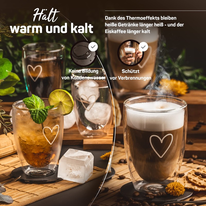 ElbFuchs® Latte Macchiato Glasses Double-Walled [2 x 350 ml] Gift