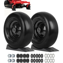 11x4.00-5” Flat Free Lawn Mower Tire and Wheel, Comes with Saver Ramp, 3/4" or 5/8" Bearing, 3.4"-4"-4.5"-5" Centered Hub, Smooth Tread Tire for Zero Turn Mowers, 2 Pcs
