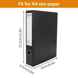 HUA JIE A4 Storage File Boxes Plastic Archives Cases with Clip, PVC File Folder Organizer Document Storage Filing Box for office,32.5×6.5×24 cm, Black(Pack of 6)
