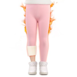 boruizhen Girls Fleece Lined Leggings Ribbed Kids Winter Warm Pants 4-13 Years Pink