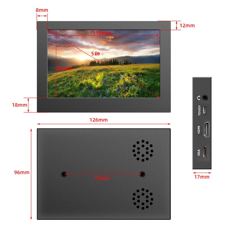5 Inch IPS LCD Touch Screen Display, 1024x768 Capacitive Screen