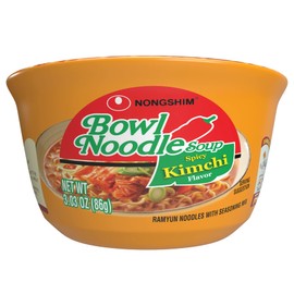 Nongshim Kimchi Instant Ramen Noodle Bowl Soup Mix, 12 Pack, Korean Ramyun with Veggies, Microwaveable
