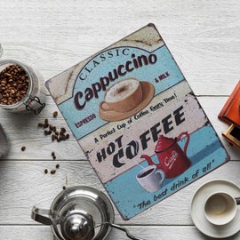 Hioni Classic Cappuccino Hot Coffee Vintage Tin Sign Coffee Poster Wall Decoration Metal Door Sign