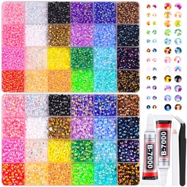 TINKRSTUFF 2 Box Jelly Rhinestones for Bedazzling, 30600Pcs 3mm & 5mm Multicolor Flatback Resin Gems for Crafting, Bedazzler Kit with 2Pcs 10ml B7000 Jewelry Glue for DIY Crafts Book Fabric Decor Nail Art