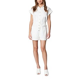 [BLANKNYC] Womens White Denim Shorts Sleeve Romper with Patch Pockets, Stylish & Designer Clothing, Meditation, Medium
